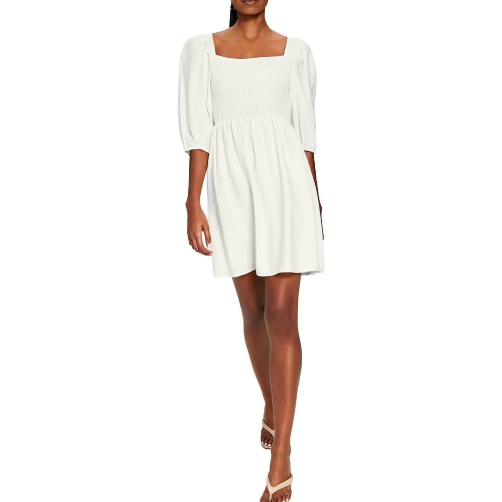 BAR III SMOCKED SQUARE NECKLINE FIT & FLARE DRESS